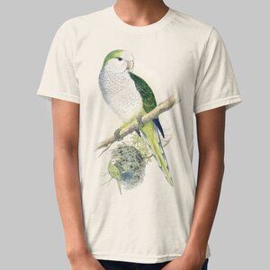 Monk Parakeet Vintage Parrot Print Short Sleeve Graphic Tee T-shirt S M L XL